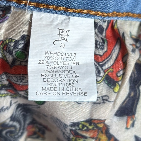 Ed Hardy Fit And Flare Heart & Skull Love Kills Slowly Blue Jeans Size 30 - Picture 10 of 12